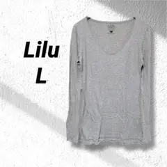 Lilu 100%コットン Vネック長袖Tシャツ Lサイズ グレー