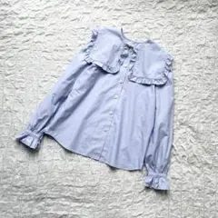 【美品】OSHIMA REI スクエアカラーブラウス フリル 定価3,4円