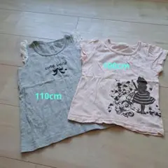 リボンと女の子イラストTシャツ2枚セット