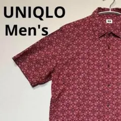 半袖 UNIQLO ユニクロ シャツ 綿 総柄 赤 カジュアル メンズ M