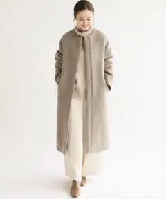 IENA ラムウールノーカラーロングコート