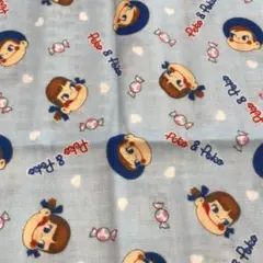 ペコちゃん ポコちゃん ミルキー柄 ダブルガーゼ 生地 はぎれ パステルブルー