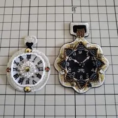 時計デザインのビーズ刺繍モチーフ2点セット