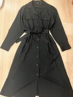 UNIQLO UVカットシャツワンピース　長袖　ロング　リボン　M フレア