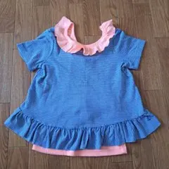 フリル付き青オレンジストライプTシャツとタンクトップセット