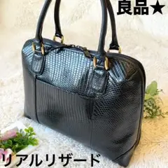 良品★超絶極艶　リアル　リザード　トカゲ革 ハンドバッグ　ブラック