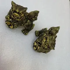 獅子の置物　シーサ　置物　金の玉乗りペアシーサー　悪魔除け　開運　沖縄お土産