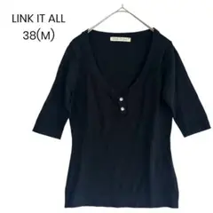 【LINK IT ALL】五分袖カットソー Vネック38(M) a0302