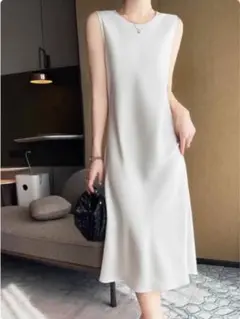 ノースリーブアセテートワンピース ホワイト