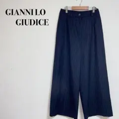 【ジャンニ・ロ・ジュディチェ】 ワイドパンツ ズボン ストライプ 濃いネイビー