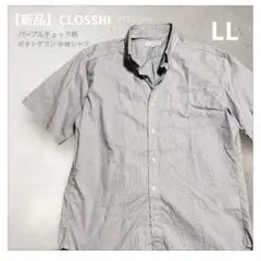 新品＊CLOSSHIクロッシー パープル チェック柄半袖シャツ ボタンダウンLL