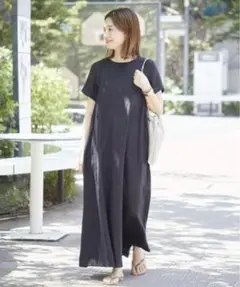 [値下げ]ジャーナルスタンダード　リネンハーフスリーブマキシフレアワンピース38
