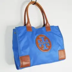 トリーバーチ レザー使い デカロゴ トートバッグ ハンドバッグ 青 083210