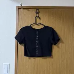 黒 クロップド 半袖 トップス ボタン付き