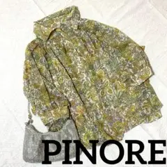美品 PINORE シアーフラワープリントシャツブラウス 透け感 花柄 華やか