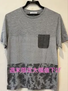THE SHOP TK グレー ストライプ 3段切り替えTシャツ L