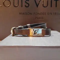 Louis Vuitton ブレスレット ブラウンレザー ダミエ ゴールドLV