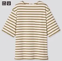 美品 ユニクロ U ルメール ボーダーボートネックT（半袖）ナチュラル L