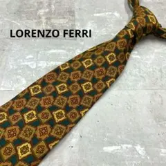 LORENZO FERRI ネクタイ 小紋 緑×ベージュ シルク100【n027