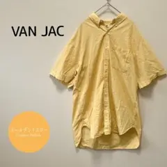 【VAN JAC】メンズ半袖シャツ L 黄色系 ボタンダウン オーバーサイズ
