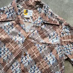 70s French Blue Polyester半袖shirt