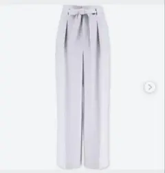 美品　ユニクロ ハイウエストリボンワイドパンツ グレー