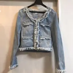 ♡価格1/4以下♡ RESEXXY ノーカラーフリンジデニムジャケット