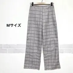 未使用品 中国ブランド グレー系チェック柄 ワイドパンツ Mサイズ H837