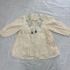 Jocomomola 刺繍　ブラウス　チュニック　コットン　ベージュ　アイボリー