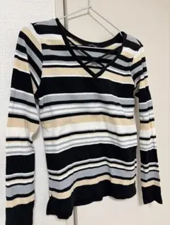 ストライプリブ編み長袖Tシャツ