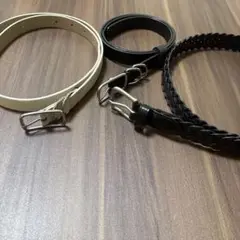 ホワイト・ブラック・編み込みベルトセット