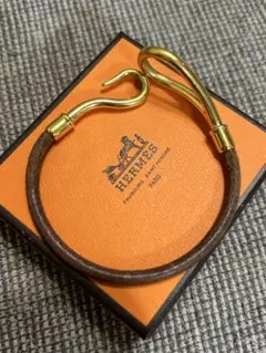 HERMES エルメス ループブレスレット ゴールド レザー