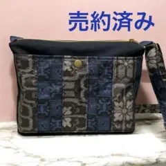 大島紬パッチワークと帆布のショルダーバッグ