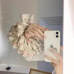 ビッグシュシュ,花柄,大きい,ピンク,ホワイト