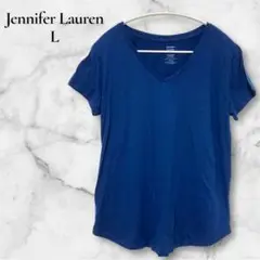 お値引き◎Jennifer Lauren 【L】ネイビーTシャツ Vネック濃青
