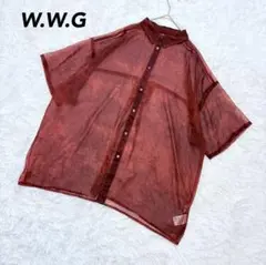 【W.W.G】シアーシャツ ブラウン F 透け感 シフォンシャツ 半袖 春夏