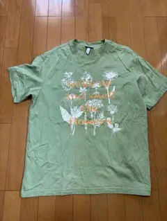 H&M 花柄プリント Tシャツ オリーブグリーン