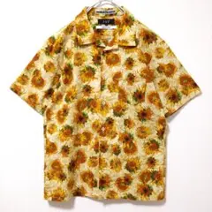 【GGD】　半袖　シャツ　黄色　イエロー　メンズ　古着　ひまわり　柄シャツ　総柄