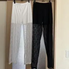 アベイル　レースパンツ　レースレギンス　Ｌ〜 ＬＬ　白　黒　2着セット　12部丈