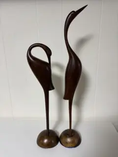 木製ツルの彫刻 2体セット