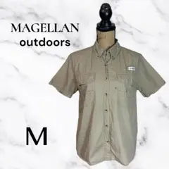 【MAGELLAN】ワークシャツ　ロゴプリント　薄手　メッシュ通気　ベージュ　M
