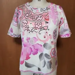 LEONARD FASHION カットソー 花柄 ピンク系 サイズLL