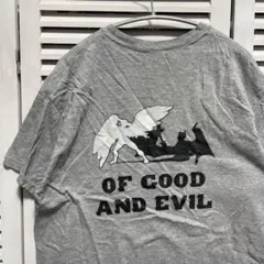 イラスト Tシャツ 古着 グレー 神 悪魔 バックプリント ワンポイント 肉球