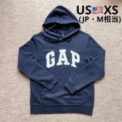 【GAP】ネイビー ロゴパーカー フーディー US XS (M相当) 裏起毛