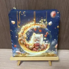 両面パネルポーチ 三日月 マカロン ねこ ③