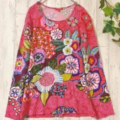★CHACOK★シャコック トップス 長袖【Ｍ】花柄 華やか ピンク着物柄レッド