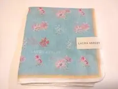 LAURA ASHLEY 花柄ハンカチ 水色 ガーゼ