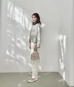 HALUHIROINE ノーカラーツイードショートジャケット