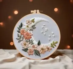 フランス刺繍 刺繍キット 簡単 初心者 月 花柄 くすみカラー 十五夜 お月見