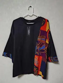 カラフル柄 メンズ 七分袖カットソー S 試着のみ タグ付き 美品